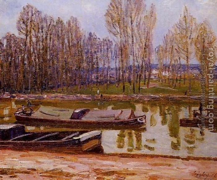 Alfred Sisley : Barges on the Loing Canal, Spring